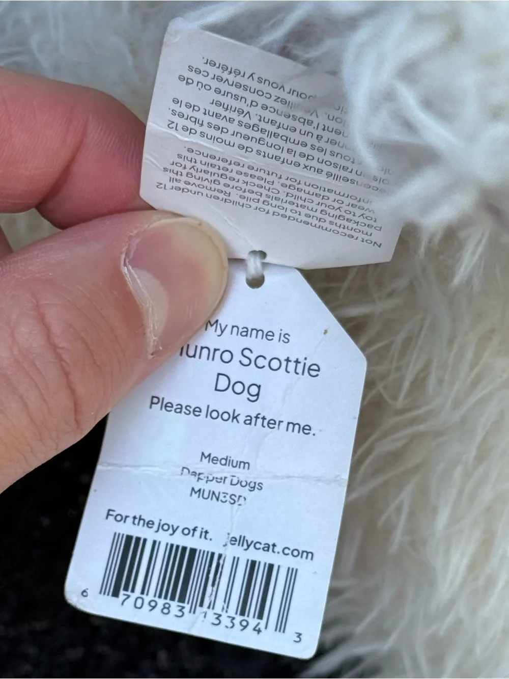 Jellycat London Munro Scottie Dog White Westie Terrier Puppy Plush Toy 10''